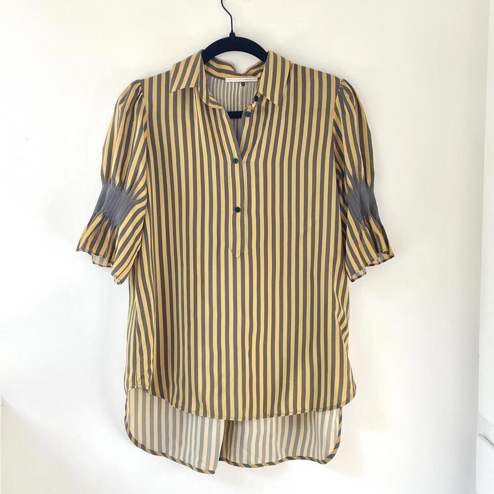 Marco de Vincenzo Striped Yellow and Gray Women's Blouse Size 40